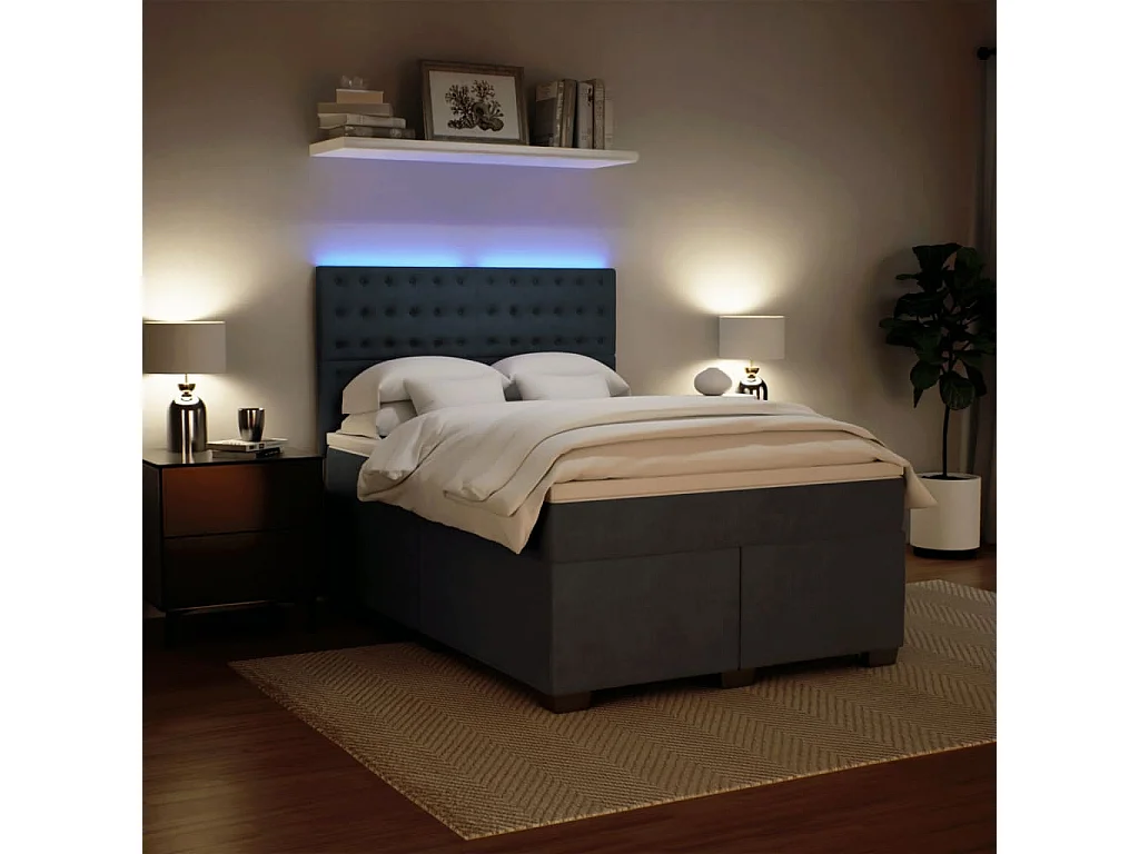 Cama com molas/colchão 140x200 cm veludo cinzento-escuro