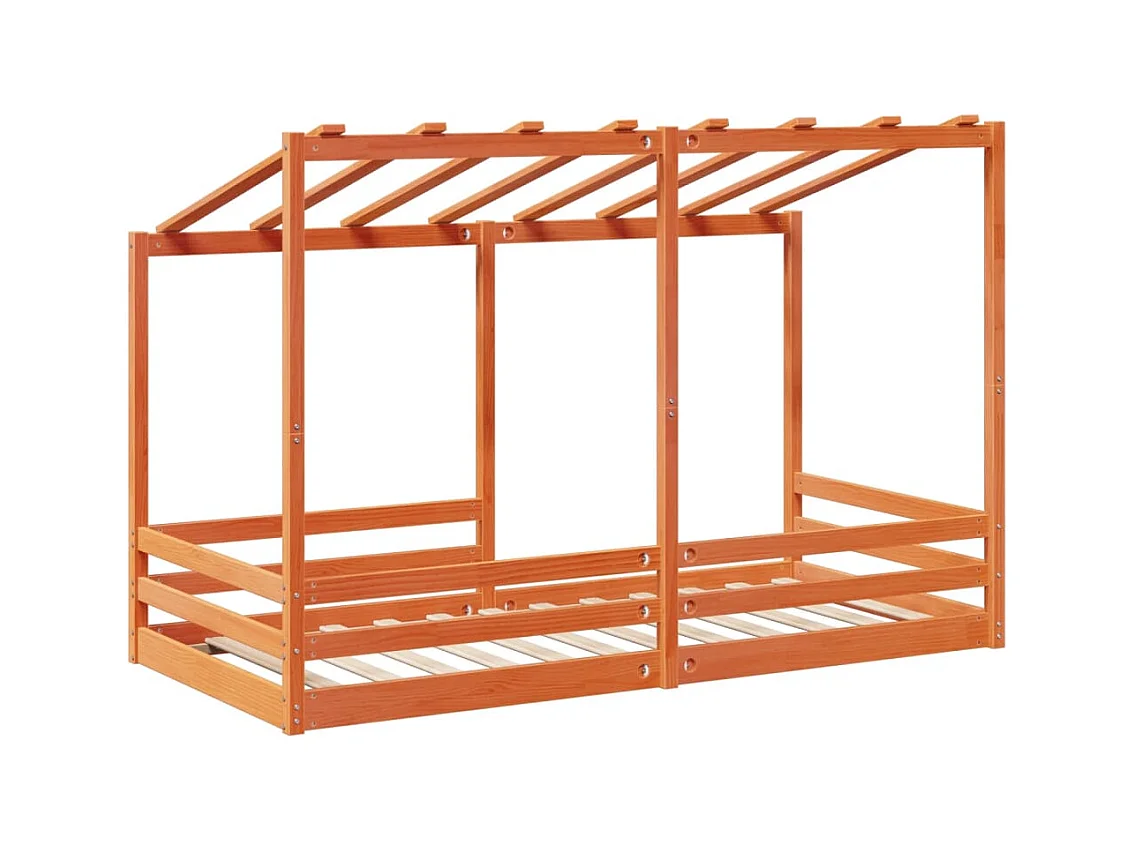 Kinderbed met bedhuis 100x200 cm massief grenenhout wasbruin