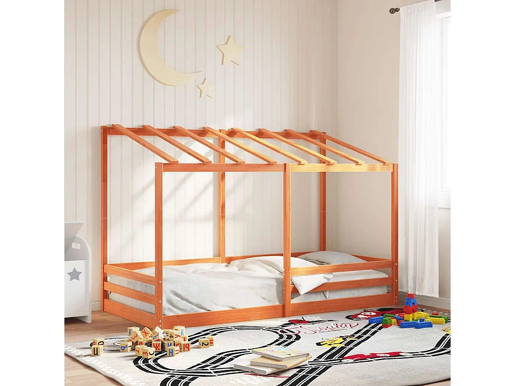 Lit pour enfants sans matelas cire marron 100x200 cm pin massif