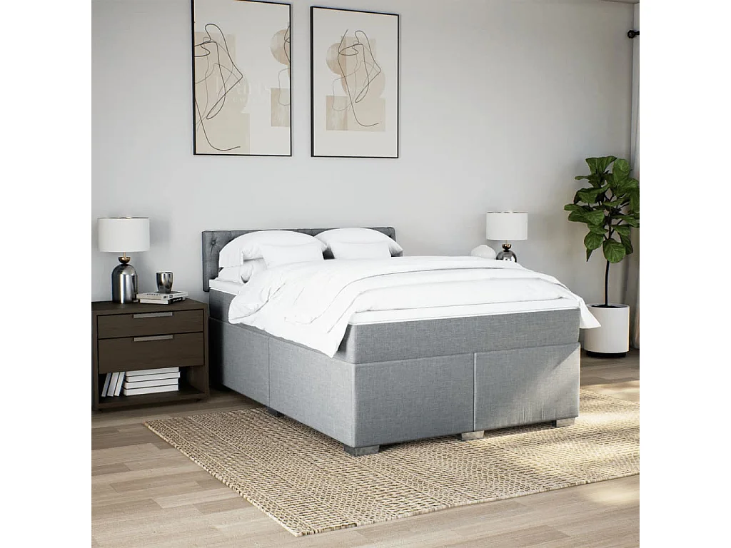Boxspringbett mit Matratze Hellgrau 140x190 cm Stoff