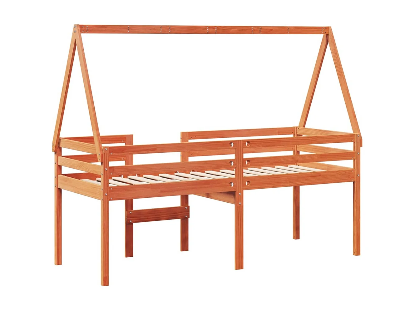 Hoogslaper met dak massief grenenhout wasbruin 75x190 cm