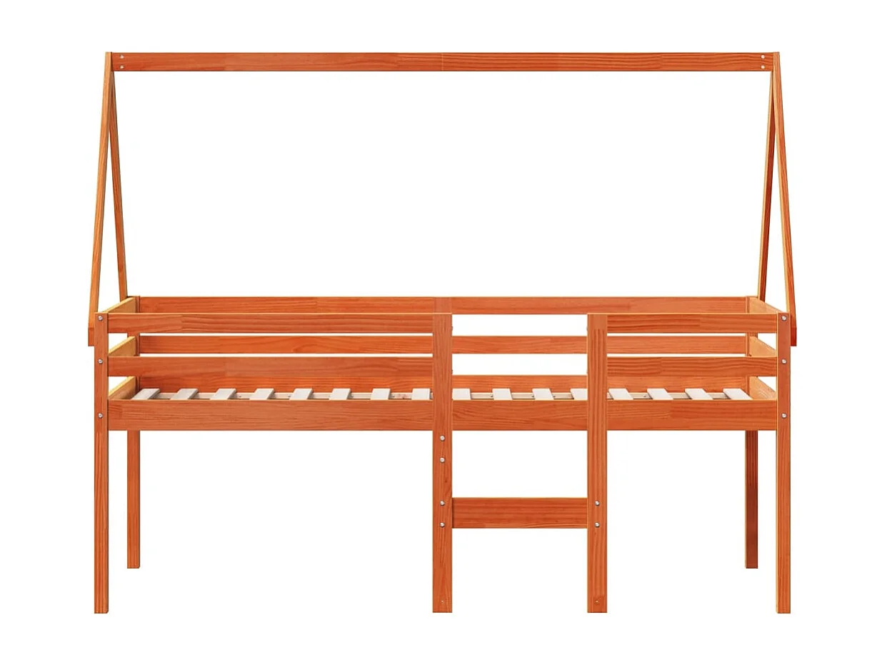 Hoogslaper met dak massief grenenhout wasbruin 75x190 cm