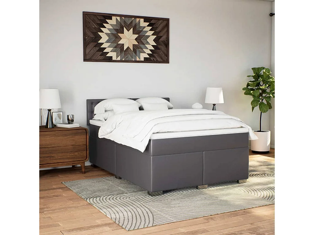 Cama com molas/colchão 160x200 cm couro artificial cinzento