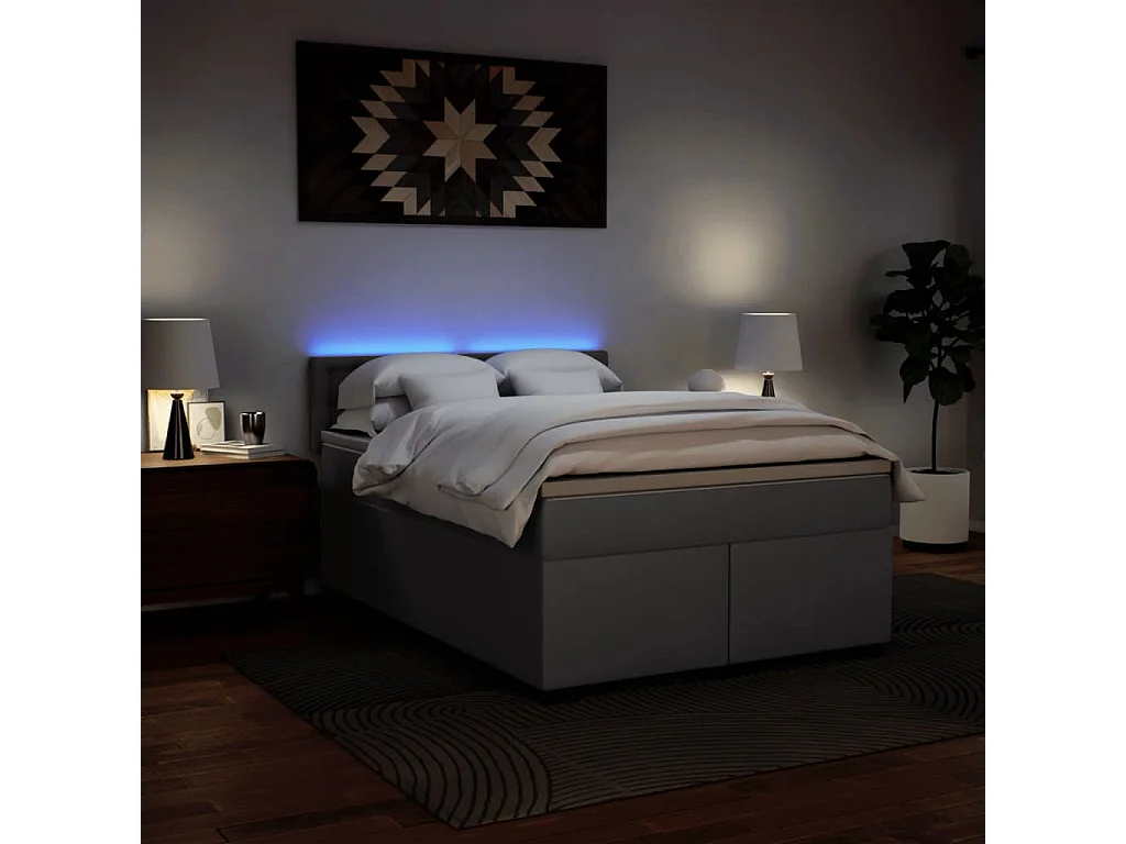 Cama com molas/colchão 160x200 cm couro artificial cinzento