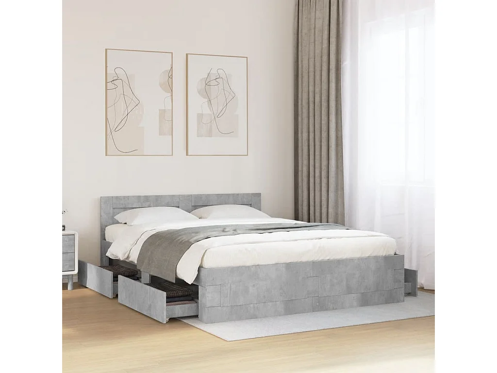 Cadre de lit et tête de lit sans matelas gris béton 150x200 cm