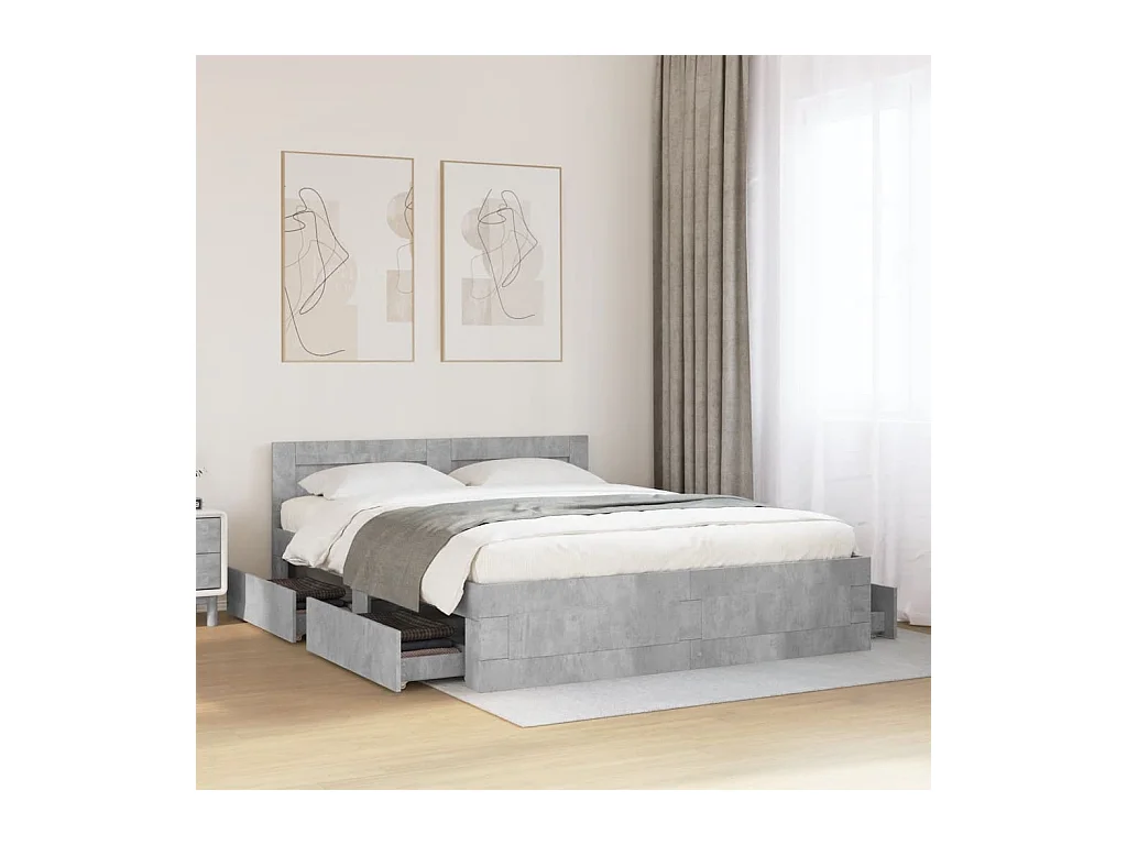 Bedframe met hoofdeinde bewerkt hout betongrijs 150x200 cm