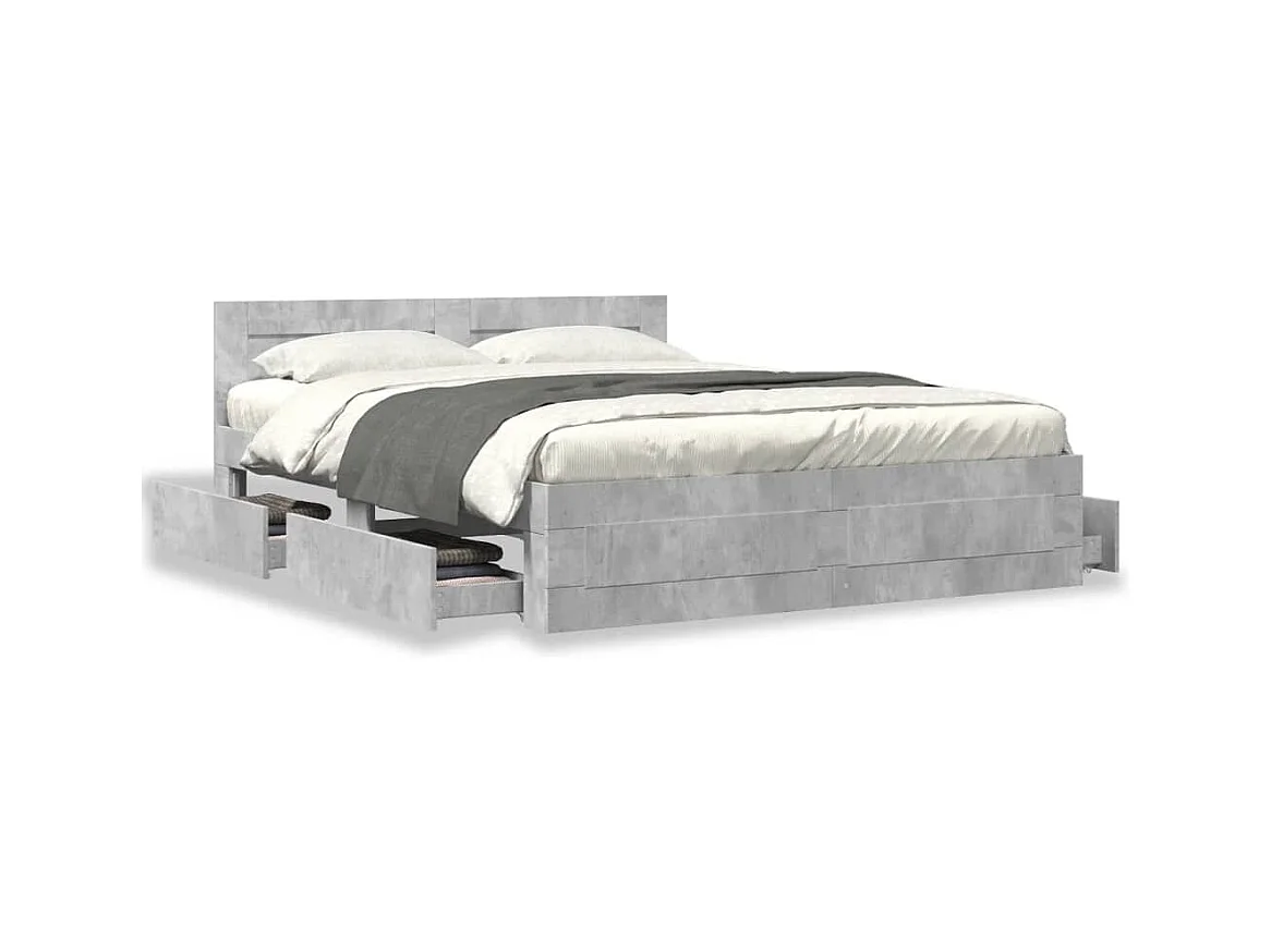 Cadre de lit et tête de lit sans matelas gris béton 150x200 cm