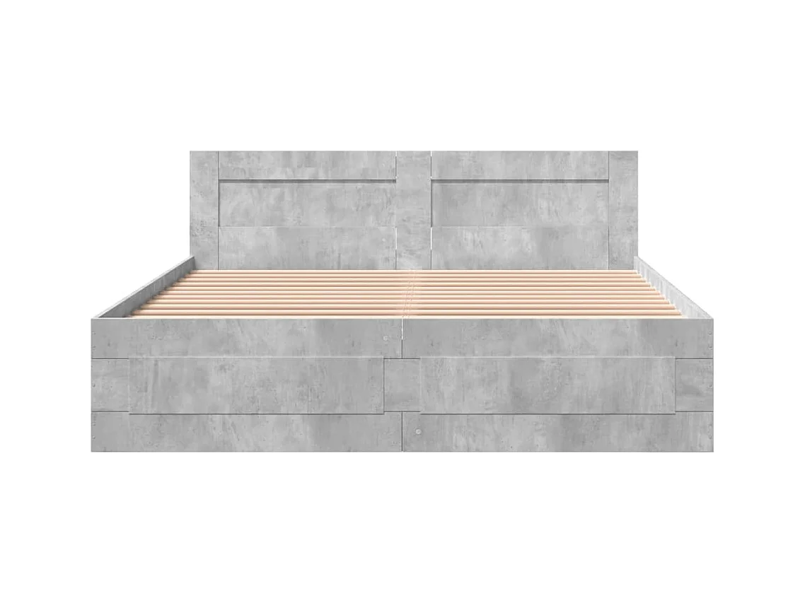 Cadre de lit et tête de lit sans matelas gris béton 150x200 cm