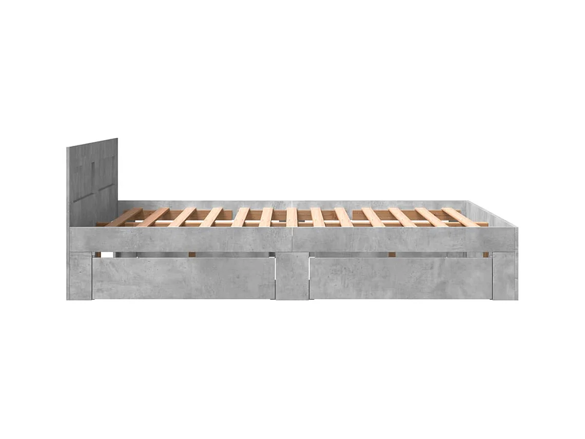 Cadre de lit et tête de lit sans matelas gris béton 150x200 cm