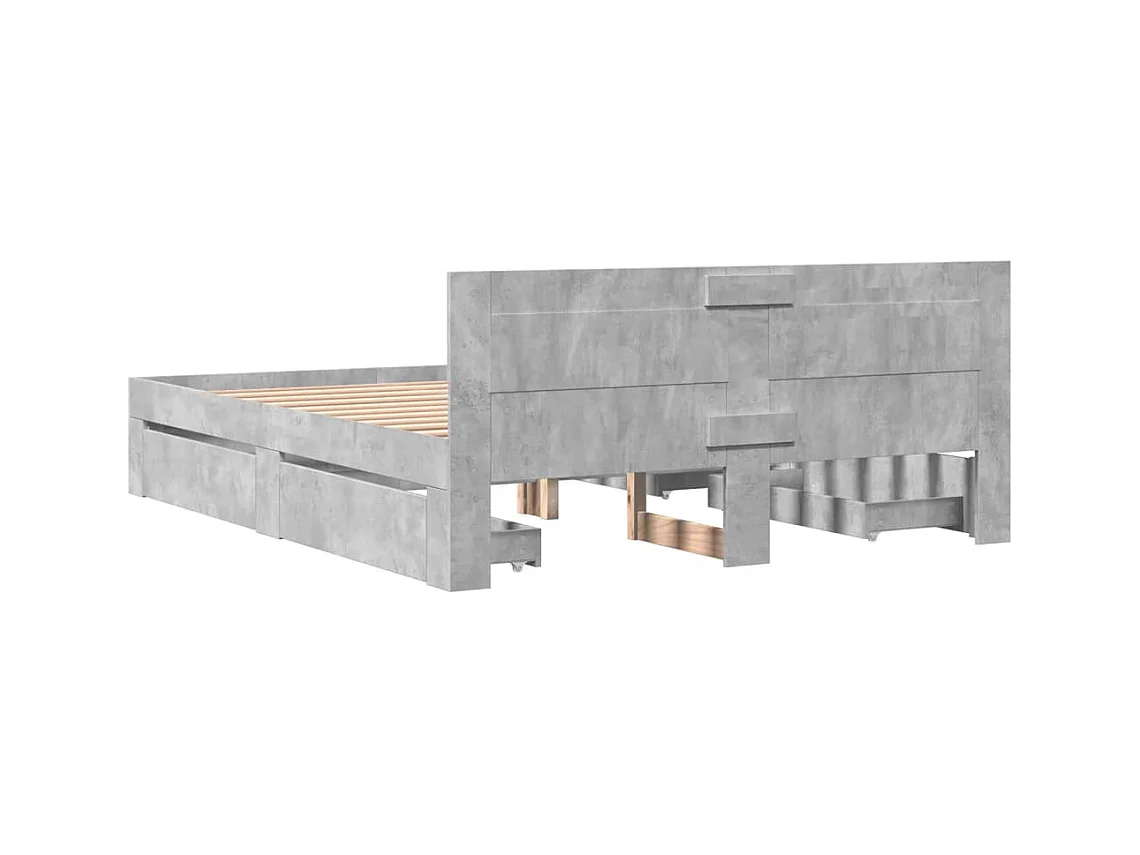 Cadre de lit et tête de lit sans matelas gris béton 150x200 cm