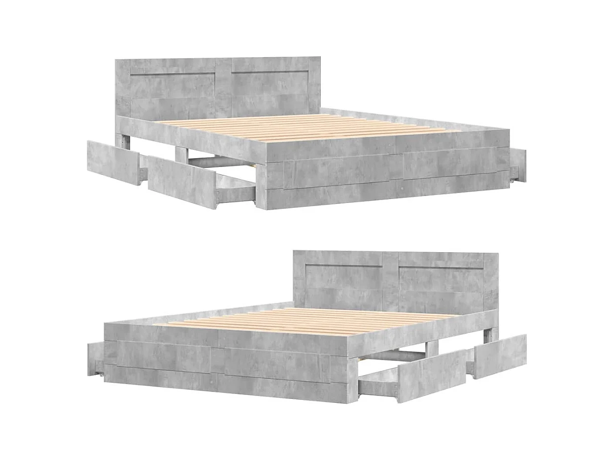 Cadre de lit et tête de lit sans matelas gris béton 150x200 cm