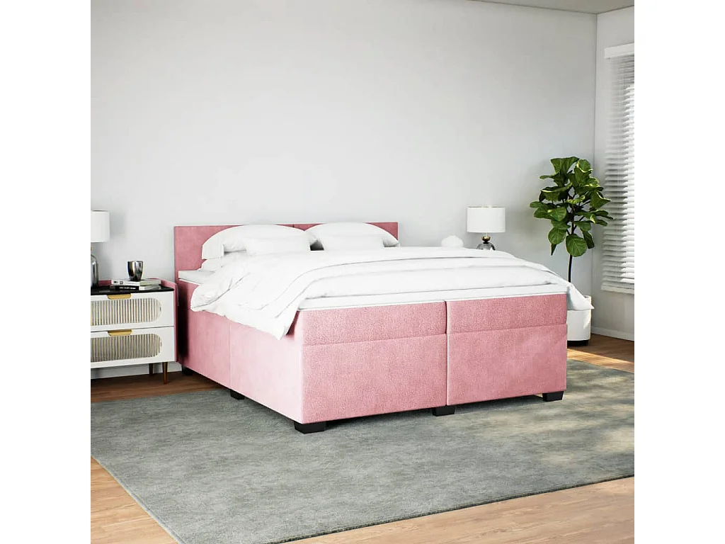 Giroletto a Molle con Materasso Rosa 200x200 cm in Velluto