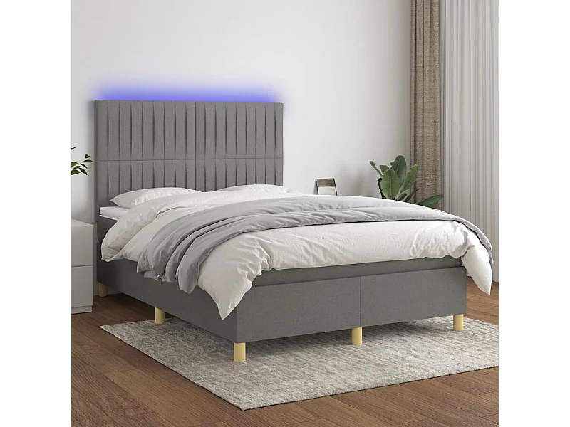Boxspringbett mit Matratze & LED Dunkelgrau 140x190 cm Stoff