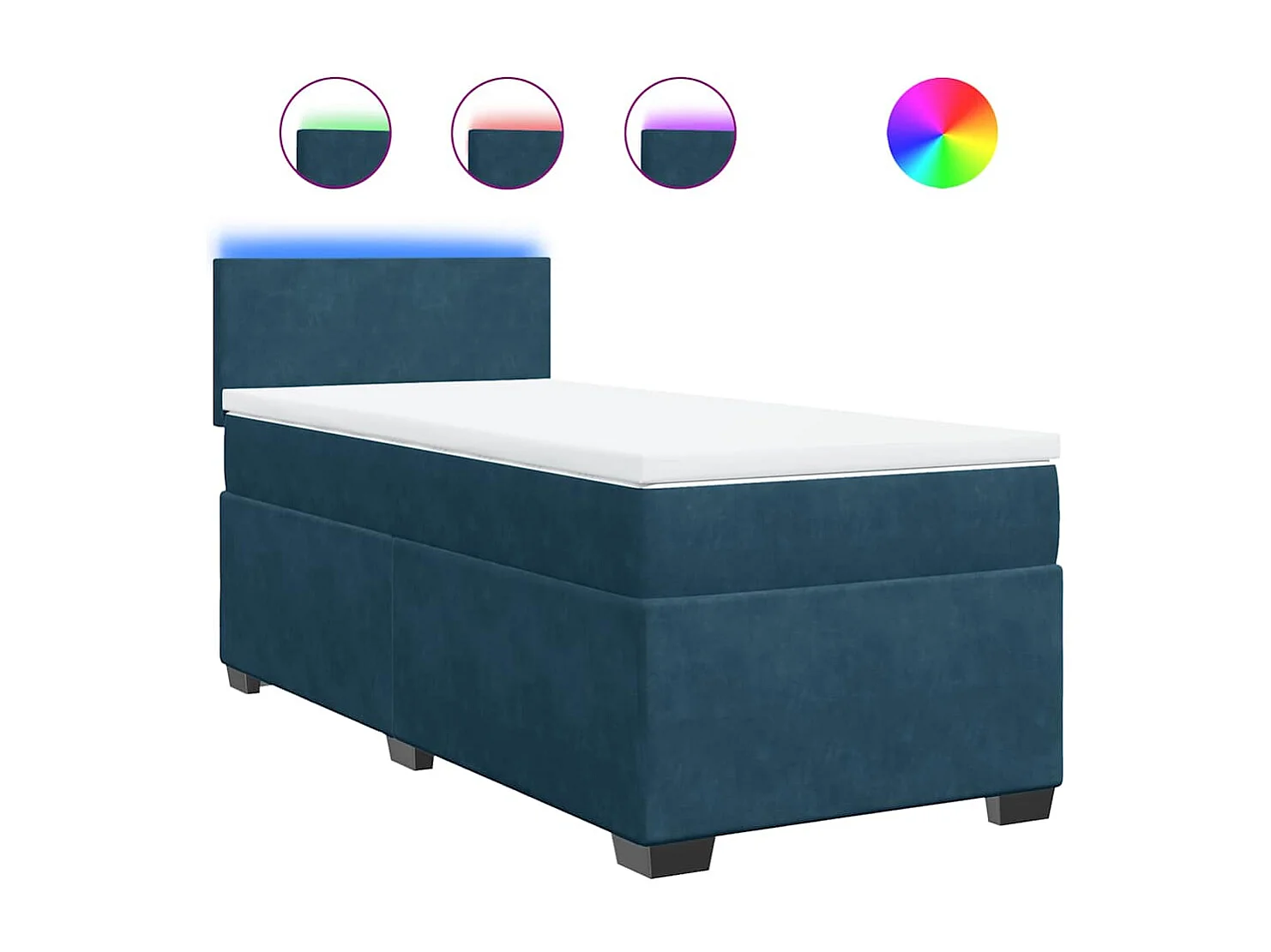 Cama box spring con colchón terciopelo azul 90x190 cm