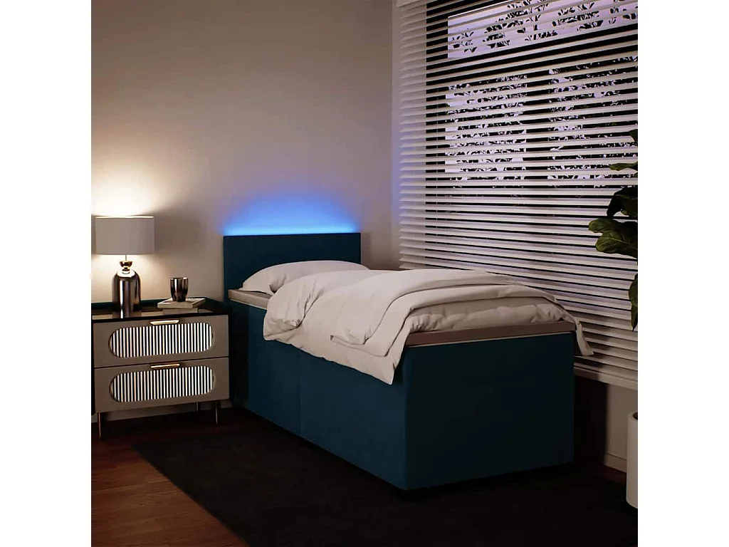 Cama box spring con colchón terciopelo azul 90x190 cm