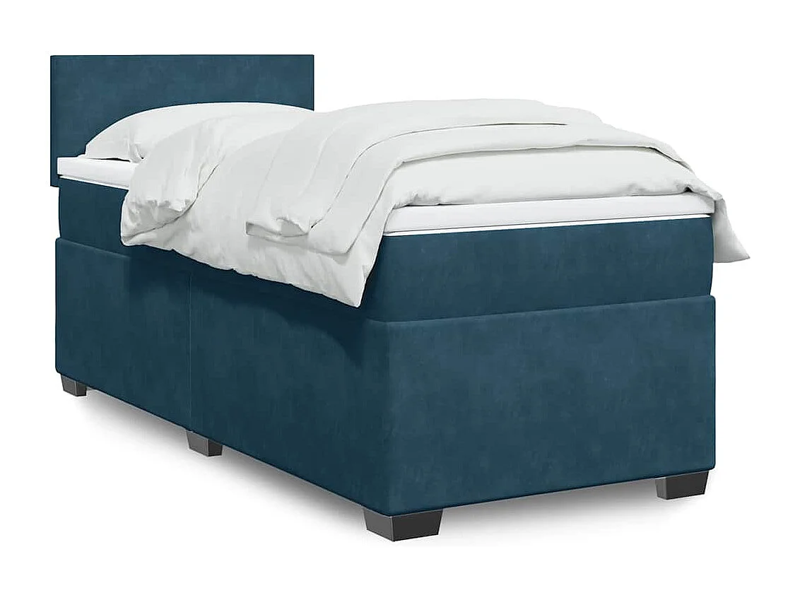 Cama box spring con colchón terciopelo azul 90x190 cm