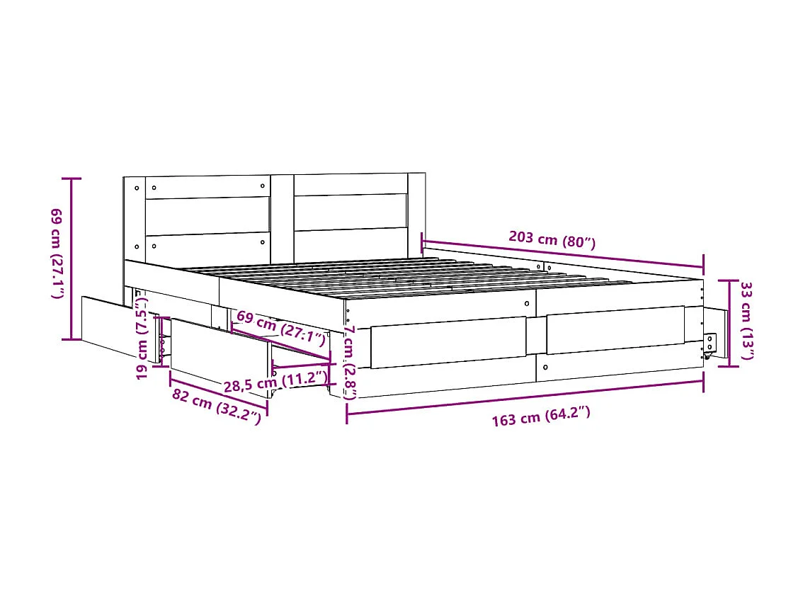 Cadre de lit et tête de lit sans matelas sonoma gris 160x200 cm