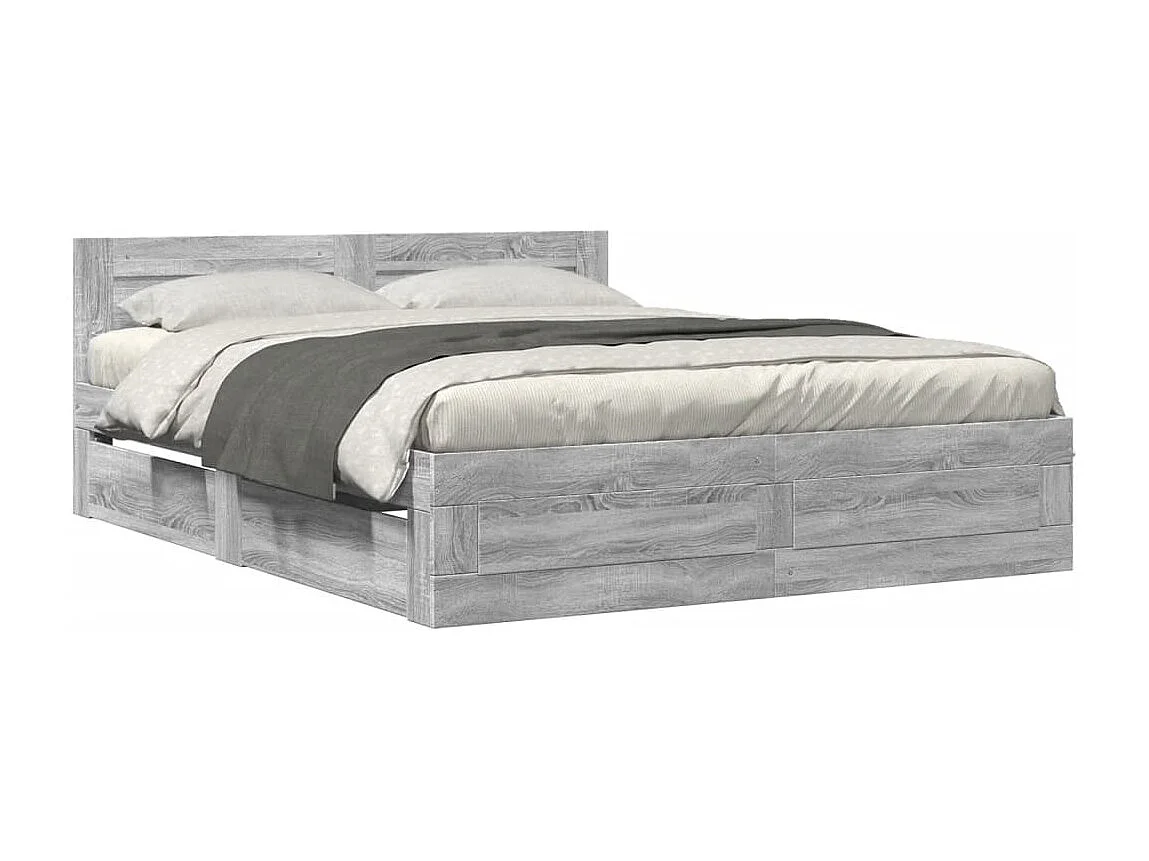 Cadre de lit et tête de lit sans matelas sonoma gris 160x200 cm
