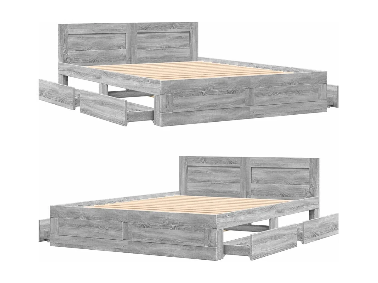 Cadre de lit et tête de lit sans matelas sonoma gris 160x200 cm