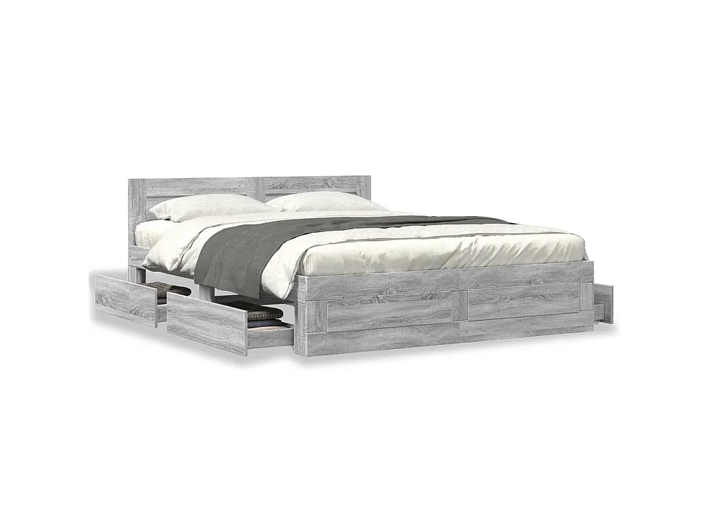 Cadre de lit et tête de lit sans matelas sonoma gris 160x200 cm