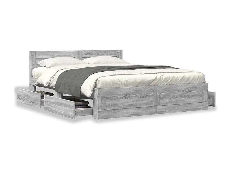 Bedframe met hoofdeinde bewerkt hout grijs sonoma 160x200 cm