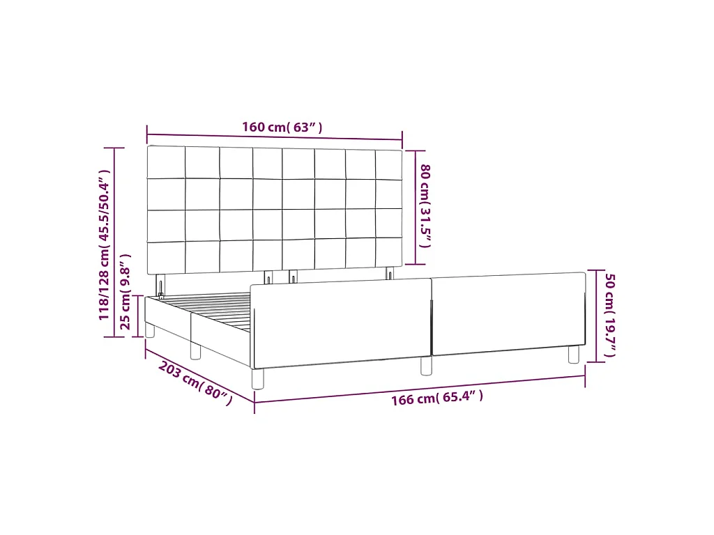 Giroletto senza Materasso Grigio Chiaro 160x200 cm Velluto