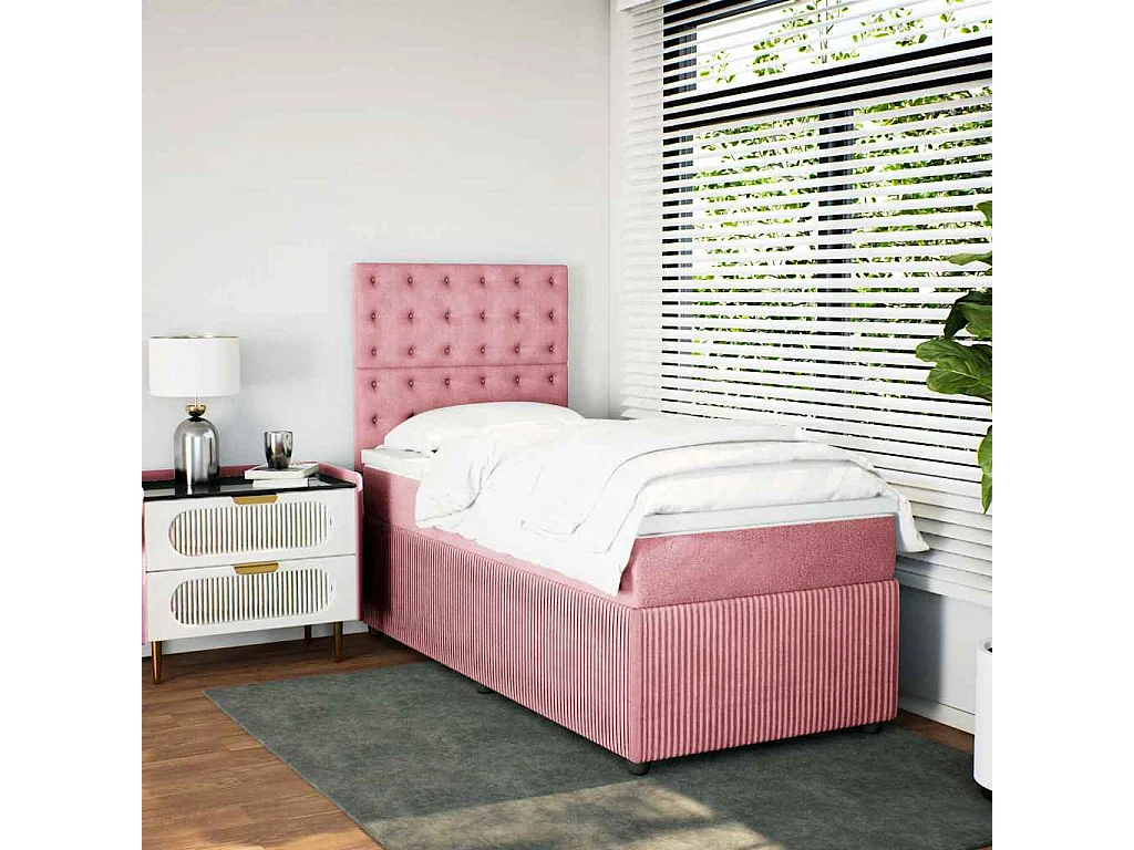 Boxspring met matras fluweel roze 100x200 cm