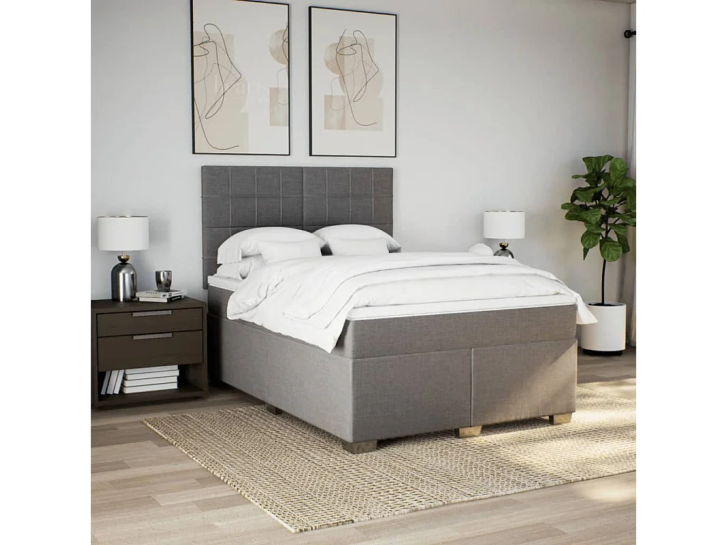 Sommier à lattes de lit avec matelas Taupe 140x190 cm Tissu
