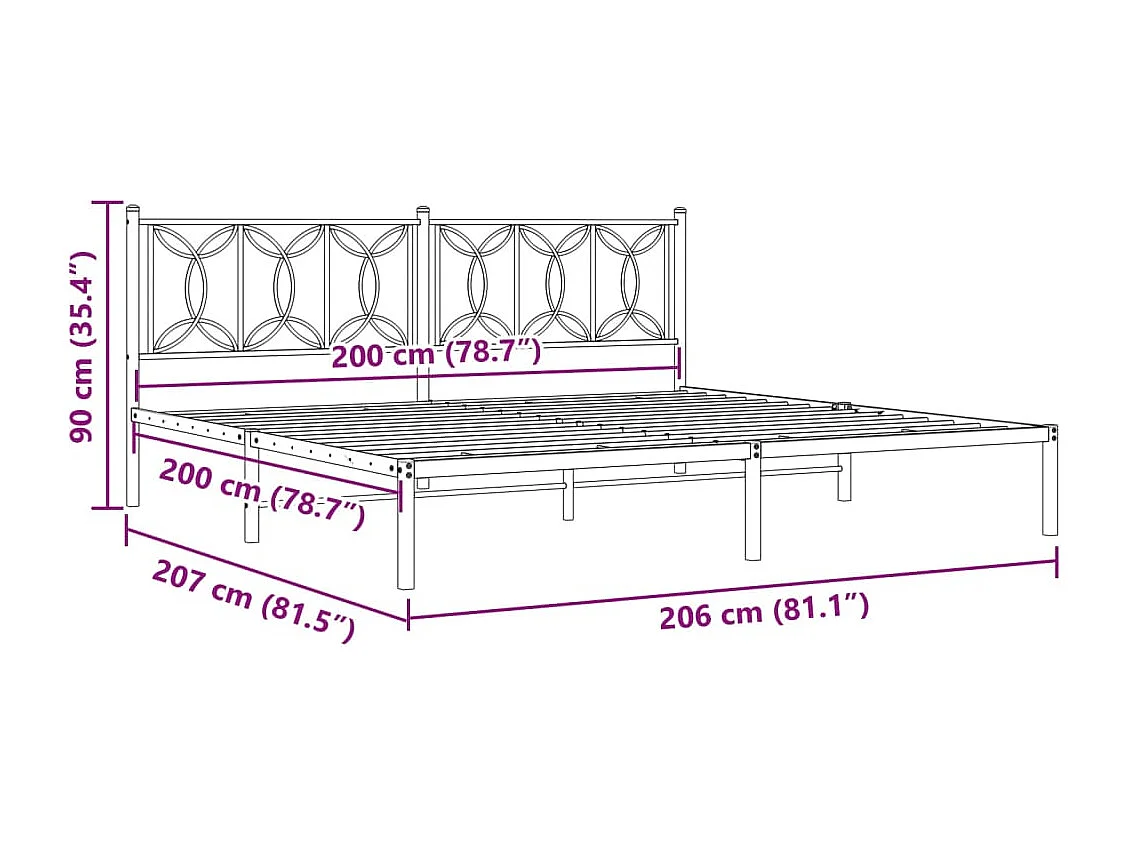 Bedframe met hoofdbord metaal wit 200x200 cm