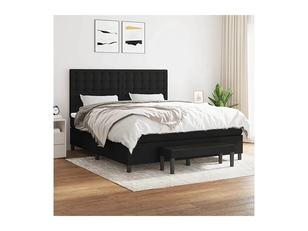 Sommier à lattes de lit avec matelas Noir 180x200 cm Tissu