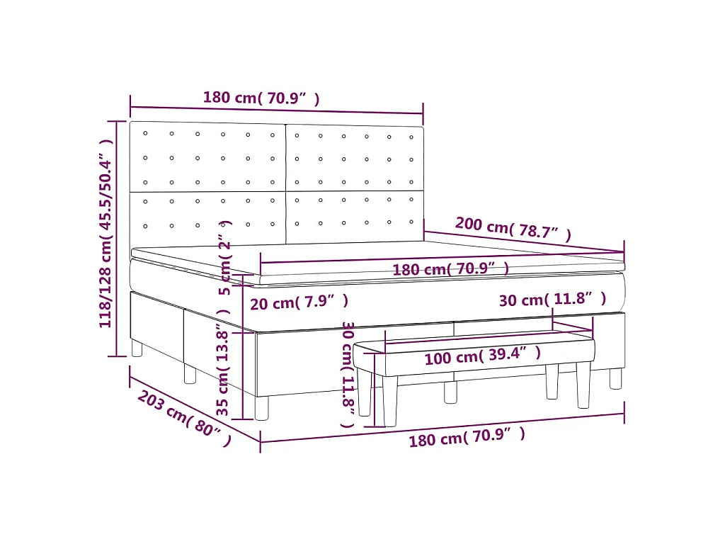 Boxspringbett mit Matratze Schwarz 180x200 cm Stoff