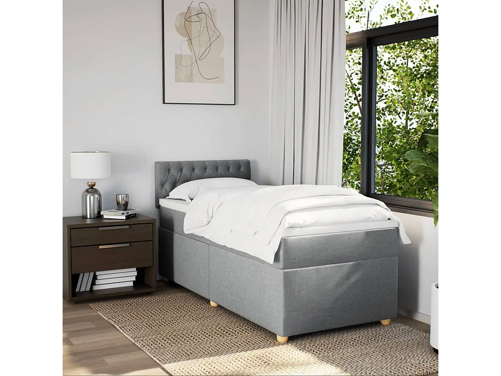 Cama com molas/colchão 90x190 cm tecido cinzento-claro