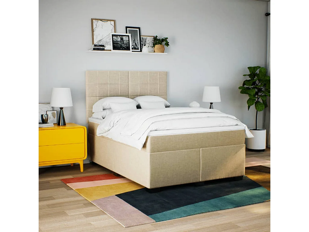 Boxspring met matras stof crèmekleurig 160x200 cm