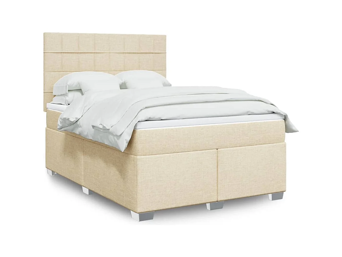 Sommier à lattes de lit avec matelas Crème 160x200 cm Tissu