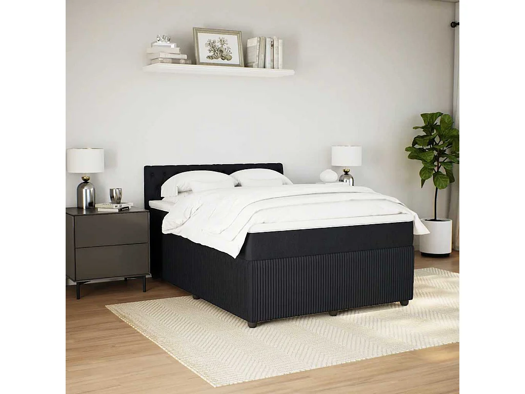 Giroletto a Molle con Materasso Nero 160x200 cm in Velluto