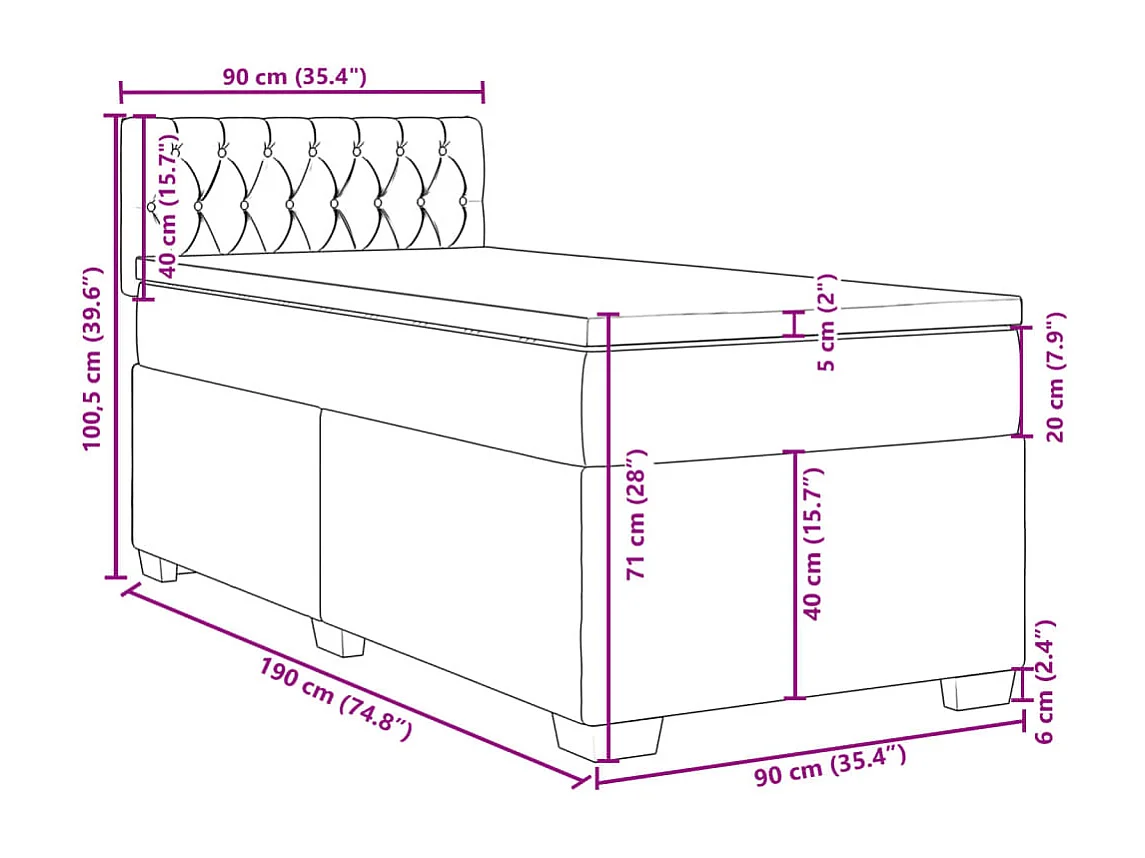 Boxspringbett mit Matratze Hellgrau 90x190 cm Samt