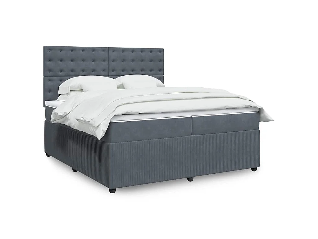 Giroletto a Molle con Materasso Grigio Scuro 200x200 cm Velluto