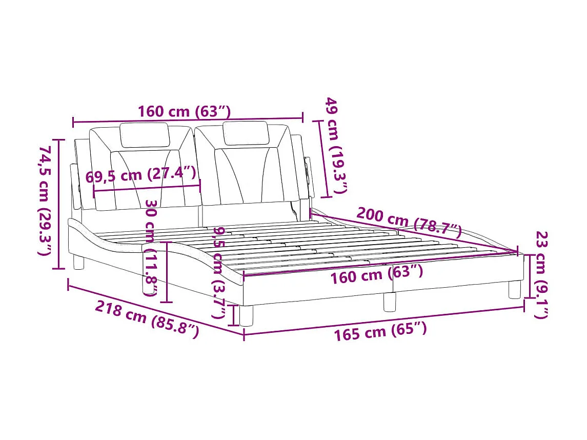 Bedframe "Viana" met LED zonder matras bruin 160x200 cm