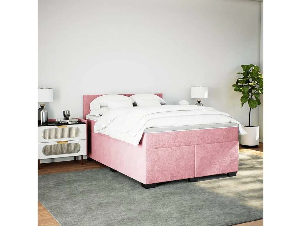 Cama box spring con colchón terciopelo rosa 140x190 cm