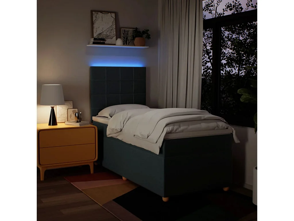Cama box spring con colchón tela azul 100x200 cm