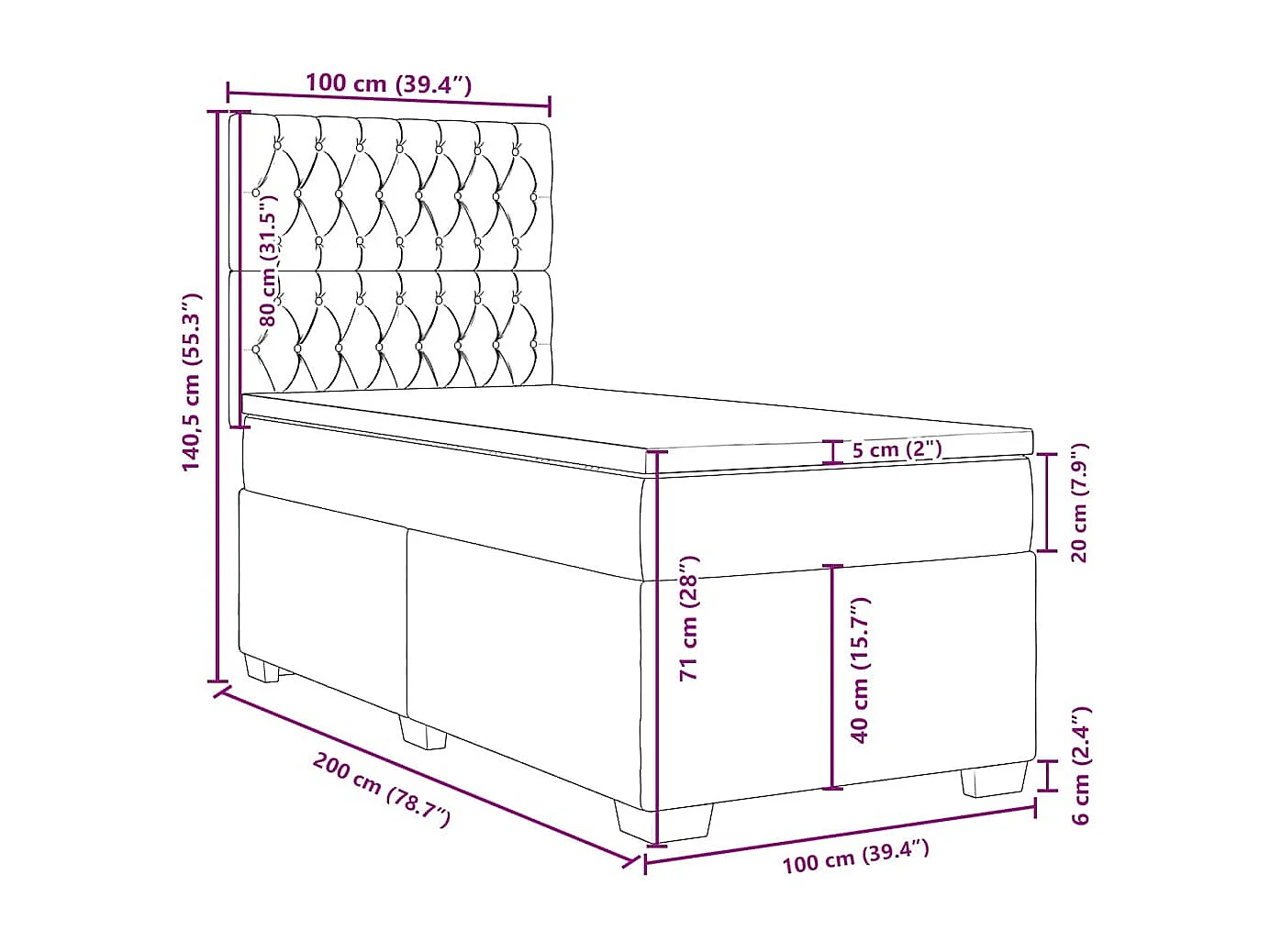 Sommier à lattes de lit avec matelas Noir 100x200 cm Velours