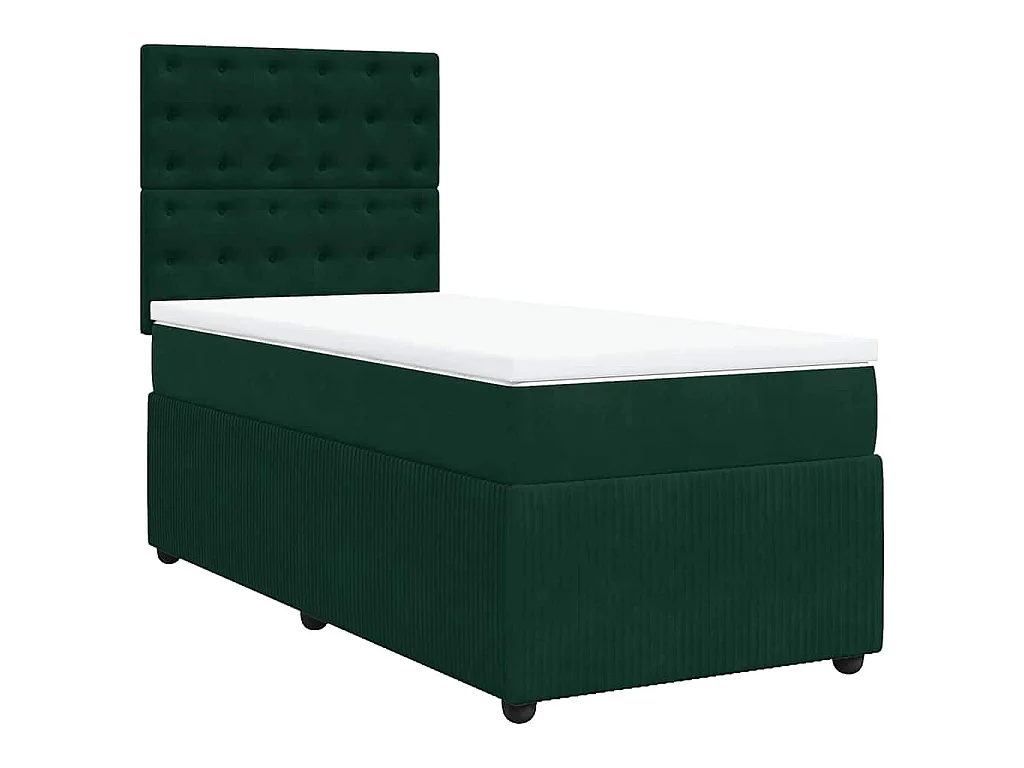 Cama box spring con colchón terciopelo verde oscuro 100x200 cm