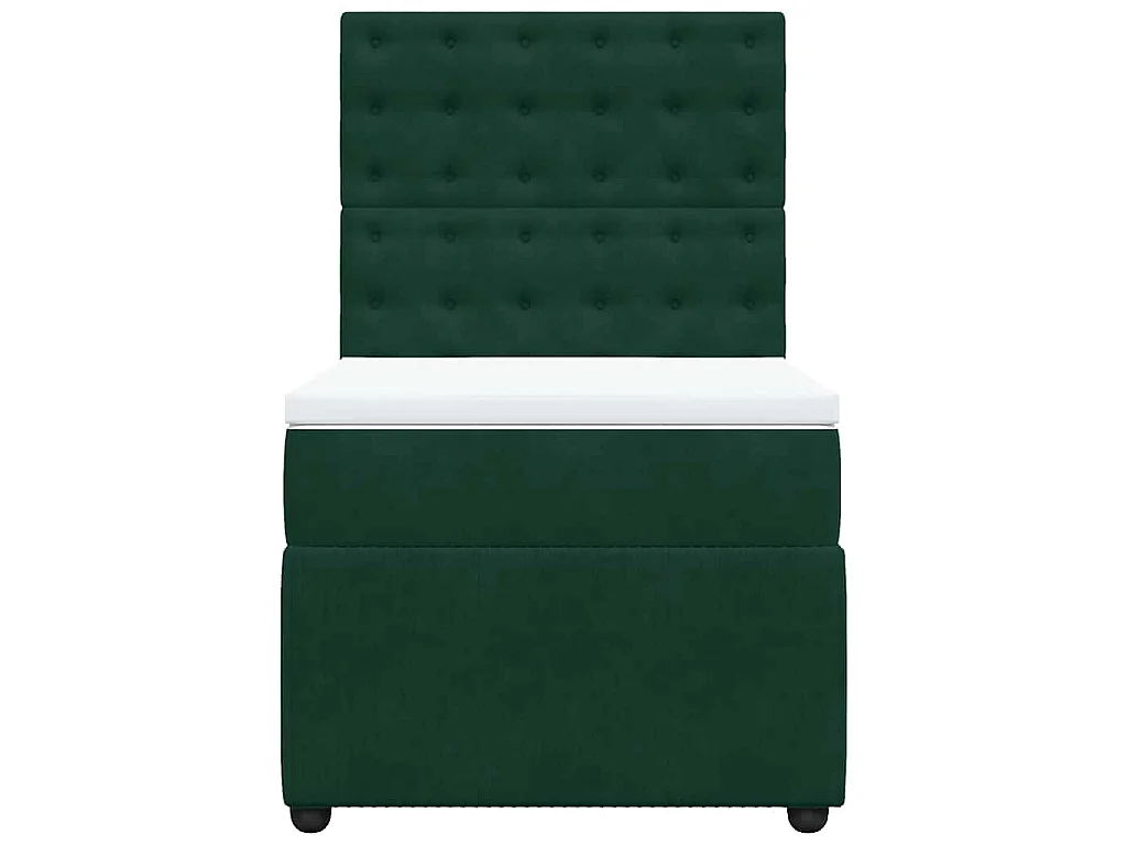 Cama box spring con colchón terciopelo verde oscuro 100x200 cm