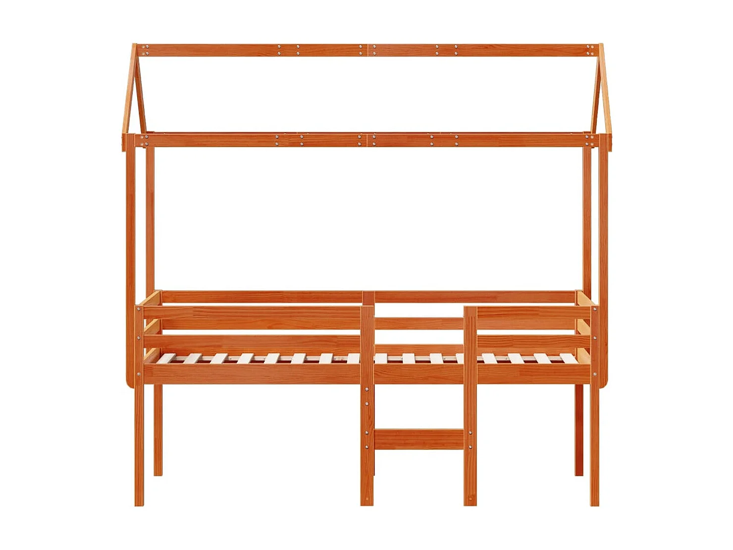 Hochbett mit Dach Wachsbraun 90x190 cm Massivholz Kiefer