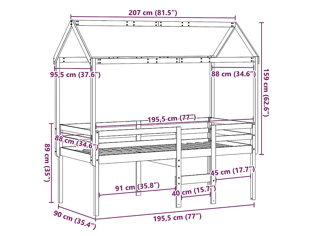 Lit haut sans matelas cire marron 90x190 cm bois de pin massif