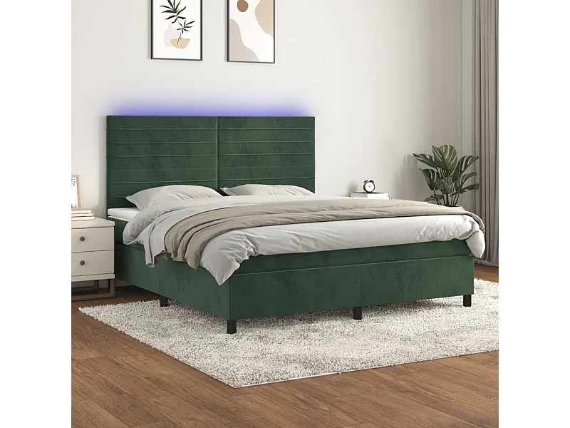 Boxspringbett mit Matratze & LED Dunkelgrün 180x200 cm Samt