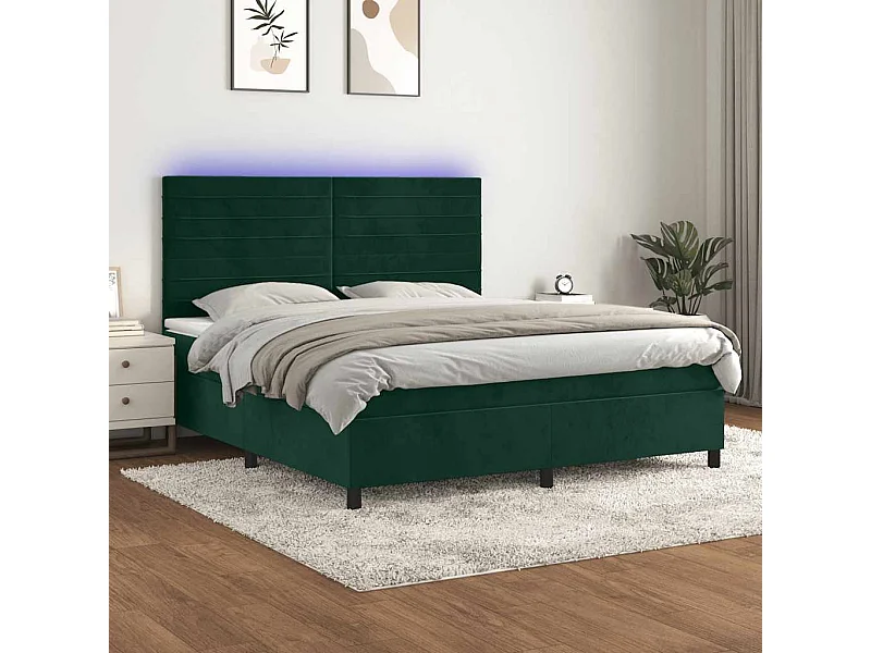 Sommier à lattes de lit avec matelas LED Vert foncé 180x200 cm