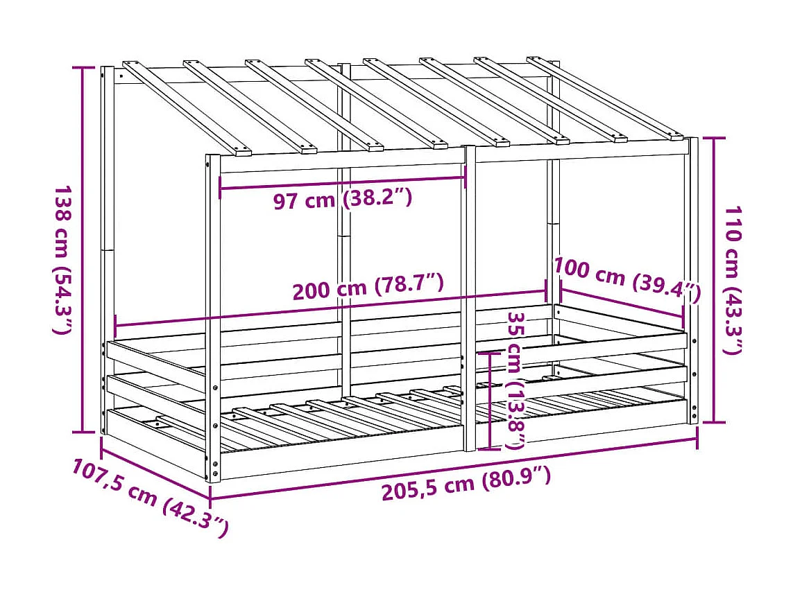 Kinderbed met bedhuis 100x200 cm massief grenenhout