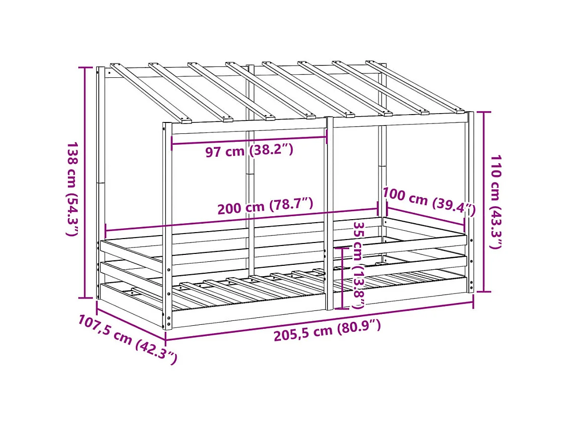 Kinderbed met bedhuis 100x200 cm massief grenenhout
