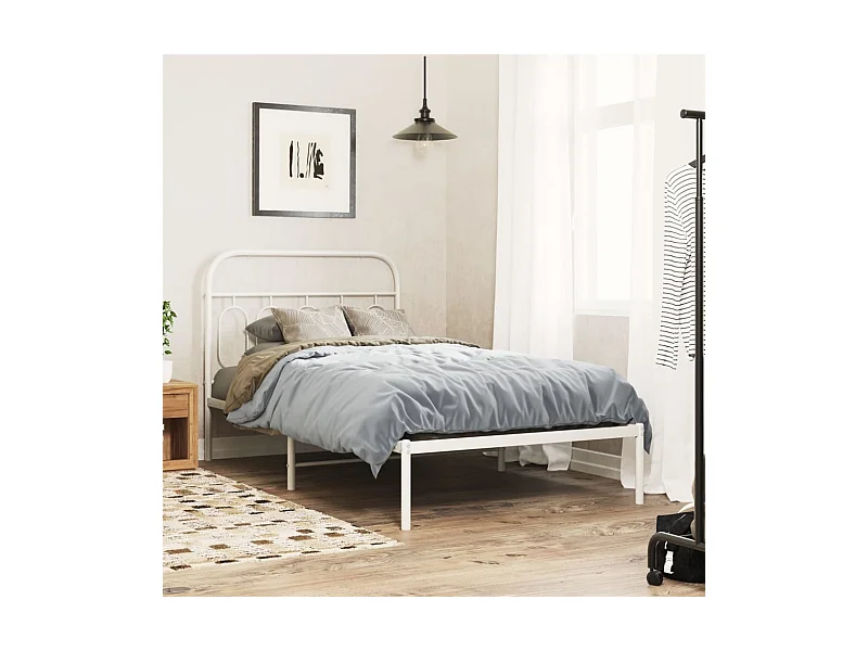 Cadre de lit métal sans matelas et tête de lit blanc 100x190 cm